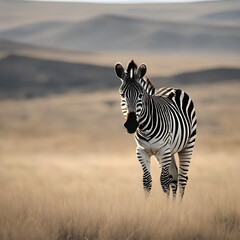 Obraz premium Stripes and Stillness: A Zebra Amid Gentle Hills