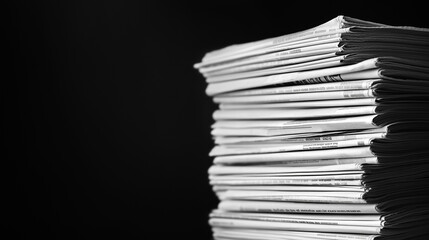 Stack of newspapers on a black background 