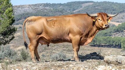 Detailed Close-Up of a Spanish Bull in Nature
