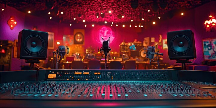 Vibrant Recording Studio with Audio Equipment