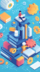 Obraz premium The concept of engineer education, gears and cogs composition isometric 3D vector illustration, studying science at university, and learning engineering.