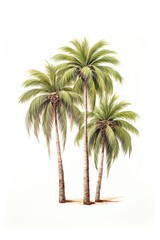 Obraz premium Palm trees drawing plant white background.