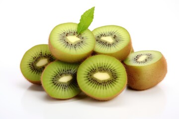Fototapeta premium Fresh Kiwifruit Slices on White Background