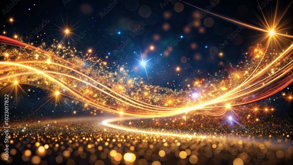 Poster mesmerizing glitter wave effect featuring vivid glowing sparks and flying light flashes. ideal for s