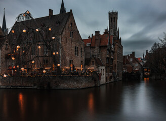 Dark and gloomy evening in Bruges, Belgium