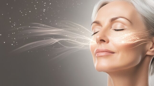 Radiant Skin Anti-Aging Concept: Mature Woman with Glowing Complexion