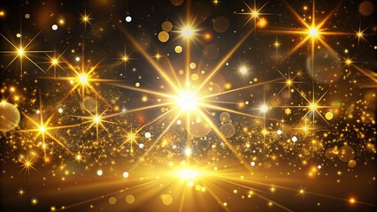Radiant golden sparkles and whimsical star glitter combine, creating a surreal Christmas landscape that captivates the imagination and spreads holiday joy.