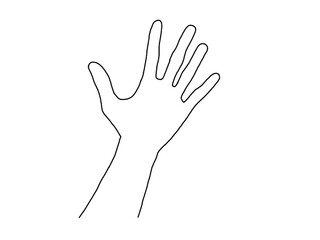 One Hand showing five fingers. Stopping gesture. stop character.Hand gesture sketch on a white background. vector Illustration