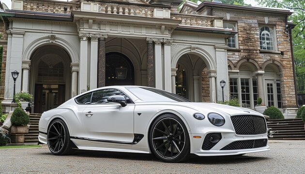 Sleek luxury car elegantly parked in front of an upscale modern mansion showcasing sophistication