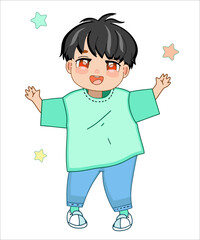 Vector character Kpop on a separate transparent background, sticker from a set of fashionable Korean popular idols