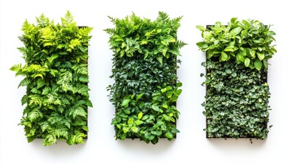 Naklejka premium Trio of lush green garden walls against an isolated white background