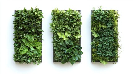 Obraz premium Trio of lush green garden walls against an isolated white background