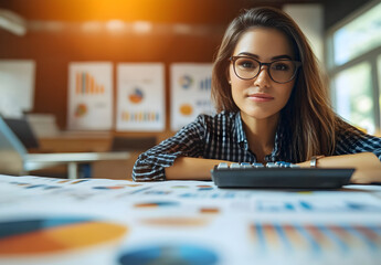Fototapeta premium Young Business Woman Working in Office