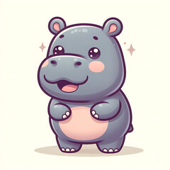 Fototapeta premium Cute Cartoon Hippo Character with Cheerful Expression