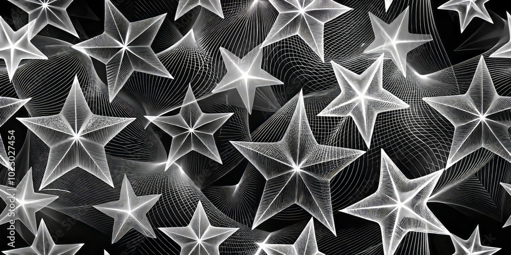 Poster this design showcases a seamless monochrome pattern of abstract stars, complemented by dynamic long 