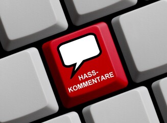 Hasskommentare online - Sprechblase auf Tastatur
