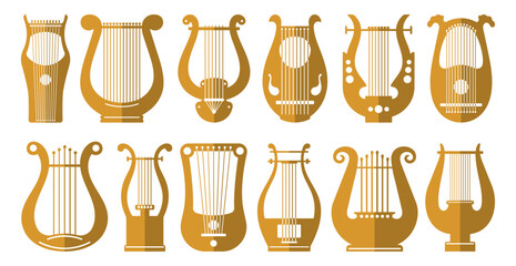Musical lyre instrument colored flat cliparts