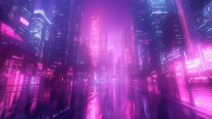 Fototapeta premium A virtual city made of abstract shapes, where buildings bend and stretch like liquid, glowing with neon lights, Avant-garde, Surreal, Digital Art, High Detail