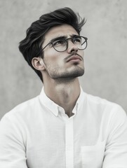 Obraz premium Contemplative Portrait of Young Man with Beard