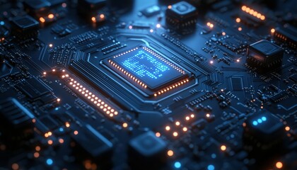 Obraz premium Intricate 3D circuit board background highlighting advanced technology elements