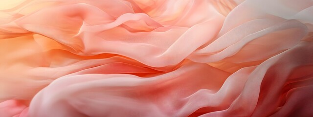 Obraz premium A flowing, pink and peach-colored fabric with an ethereal feel, giving the impression of movement and fluidity