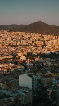 Kusadasi, Aydin, Ayd n Province, Turkey. Old Residential Houses And Kusadasi Cityscape In Sunny Summer Day. Kusadasi Skyline At Aegean Coast, Turkey