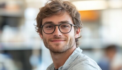 Obraz premium Chemistry graduate student smiling while conducting research in a university laboratory setting