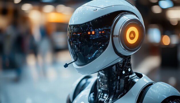 IVR system automating customer service with a humanoid robot in a modern corporate environment - Powered by Adobe