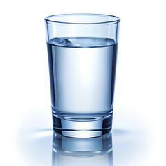 A crystal-clear glass of water, filled with ice, is placed against a white background, representing purity and refreshment, ideal for hydration and health.