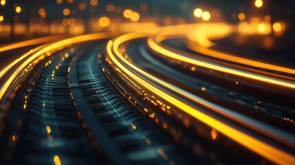 The Curving Lighted Railway Tracks