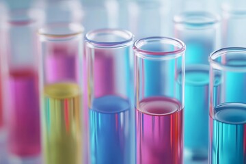 Colorful liquid experiment in test tubes showcasing vibrant hues in a laboratory setting.