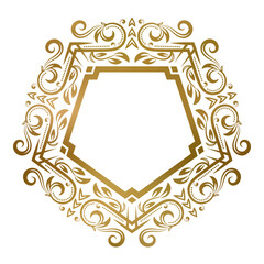 Golden pentagonal frame with floral ornament. Excellent for elegant chevron or badge decoration.