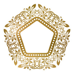 Golden pentagonal frame with vintage ornament. Suitable for elegant chevron or badge design.