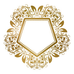 Golden decorative pentagonal frame. Good for elegant chevron or badge design.