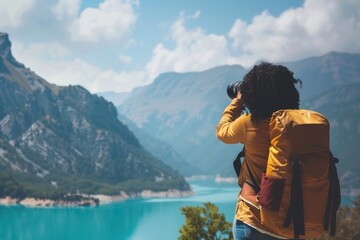 African Woman photographer backpack woman photography.