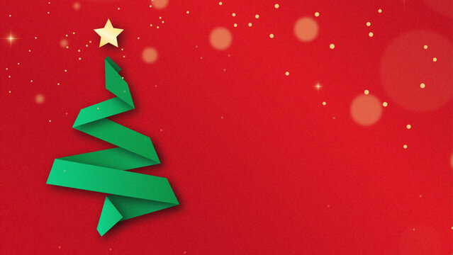 Paper cut Christmas tree on a red background. Banner, card, packaging, background for Christmas and New Year. Vector illustration