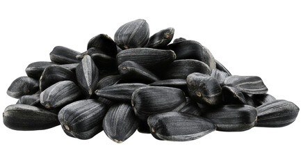 Pile sunflower seeds isolated on a transparent background. Completely in focus.