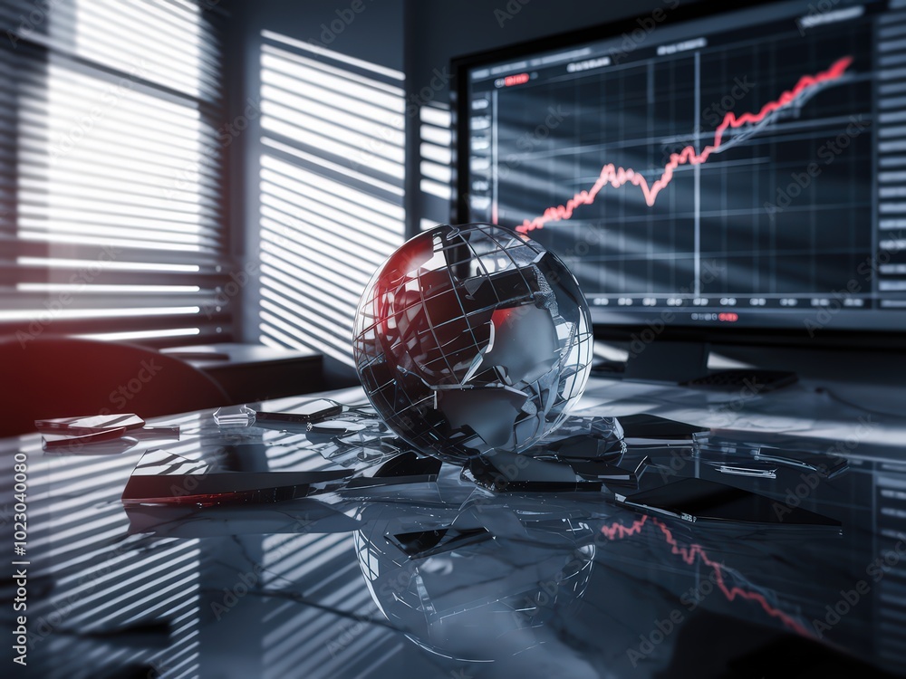 Aufkleber a striking image showcasing a glass globe on a reflective desk, surrounded by data analysis on a scr