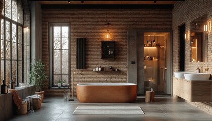 Contemporary bathroom with a stylish design and a freestanding tub