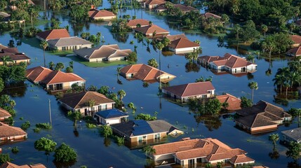 The aftermath of Hurricane Debby is evident in the Laurel Meadows community of Sarasota, Florida, where houses are submerged in rainfall and floodwaters.