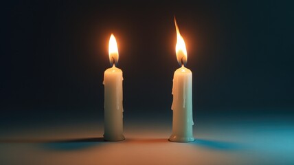 Two lit candles on dark surface casting soft glows, creating tranquil atmosphere