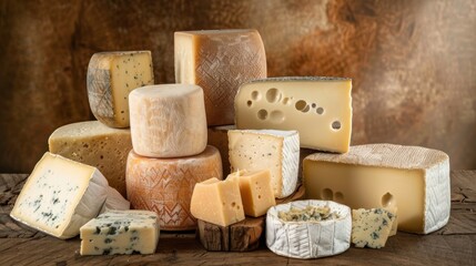 Group of various cheeses on the table