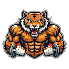shirt design tiger gym angry, aggressive illustration