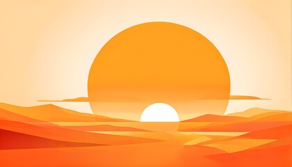 abstract sunrise with a half-circle sun rising over a flat, rectangular horizon, using simple, sharp lines and a warm color scheme