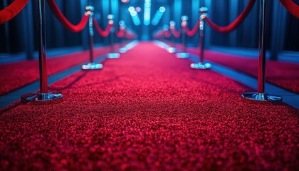 Stunning red carpet setting for a glamorous film premiere event in a vibrant location at night