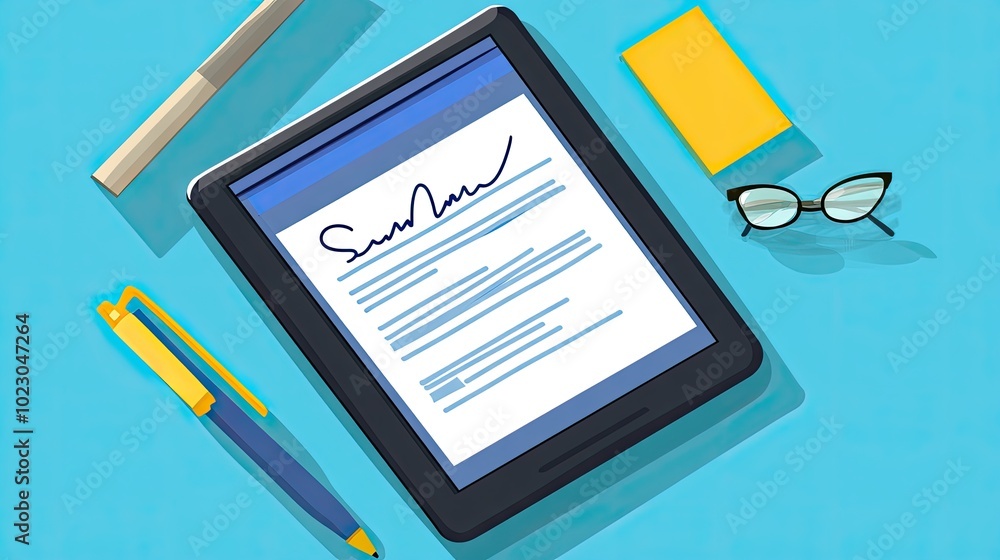 Poster electronic signature process on a tablet, demonstrating the efficiency of e-signature technology in 