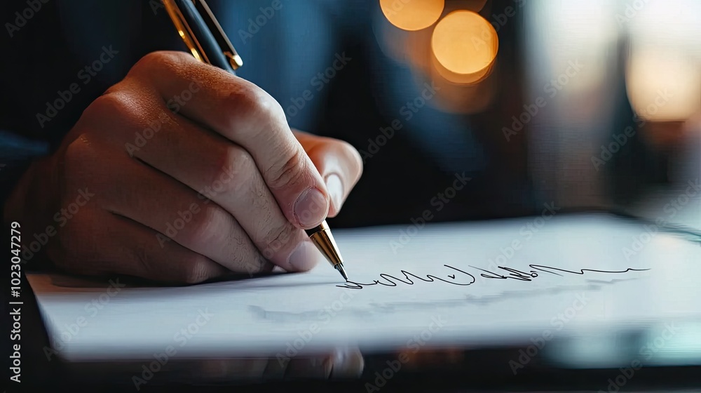 Poster electronic signature process on a tablet, demonstrating the efficiency of e-signature technology in 