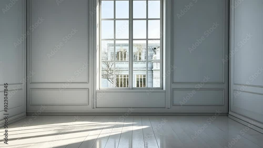 Poster sunlight streams through a large window in an empty room