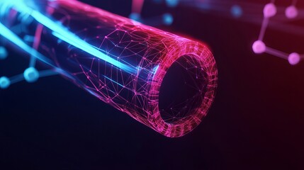 Low Poly Medical Tube Icon in Abstract Geometric Wireframe: A Modern 3D Graphic Representing Digital Healthcare and Medical Innovation in Vector Illustration