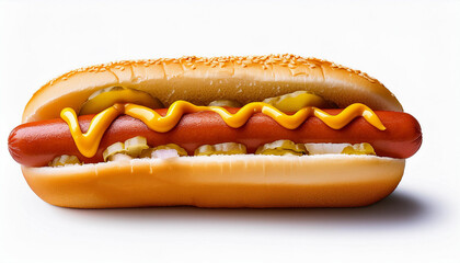 Delicious hot dog on white background